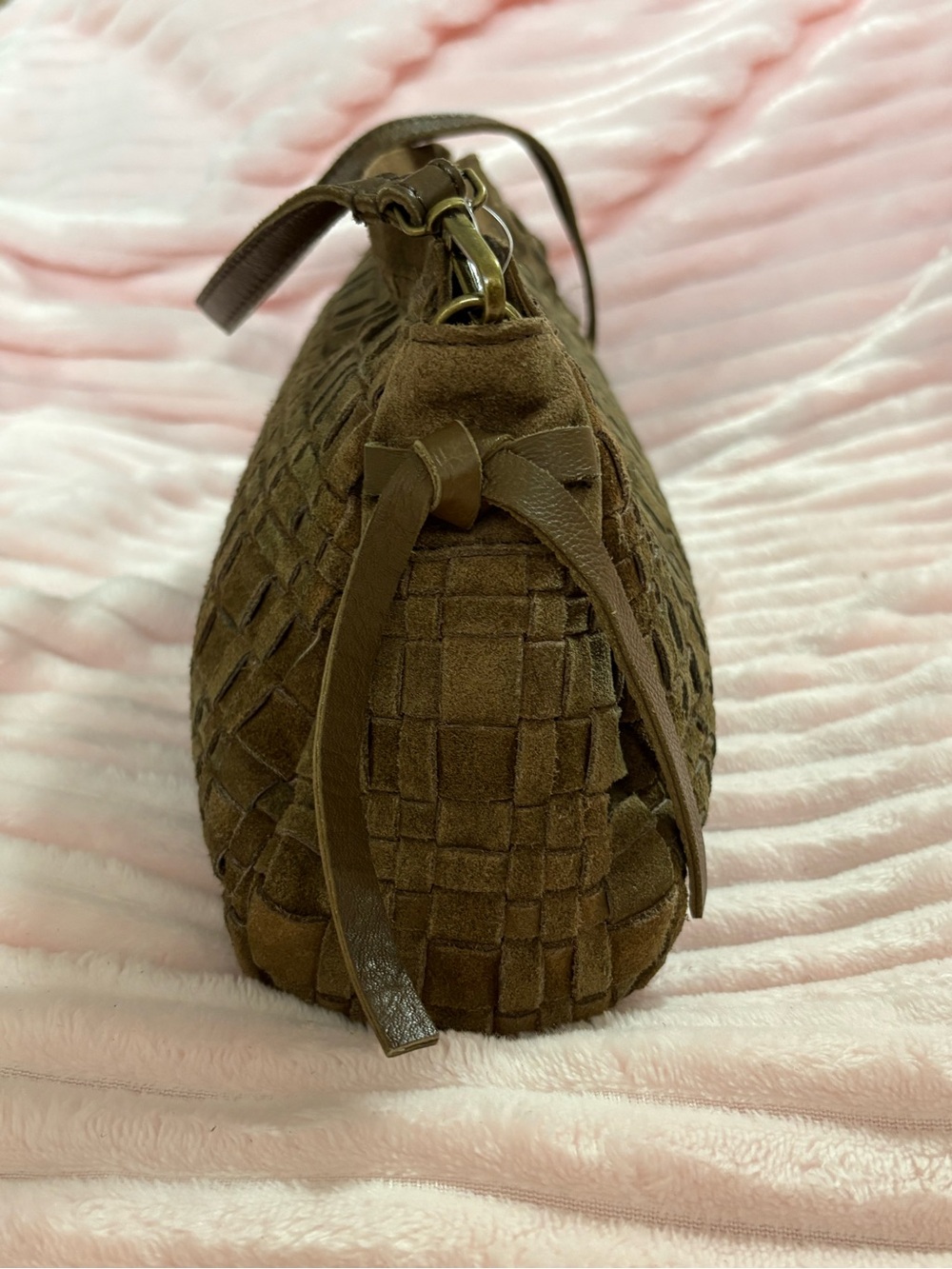 VILENCA Genuine Leather Brown Woven Suede Shoulder Bag NWT - Picture 3 of 16